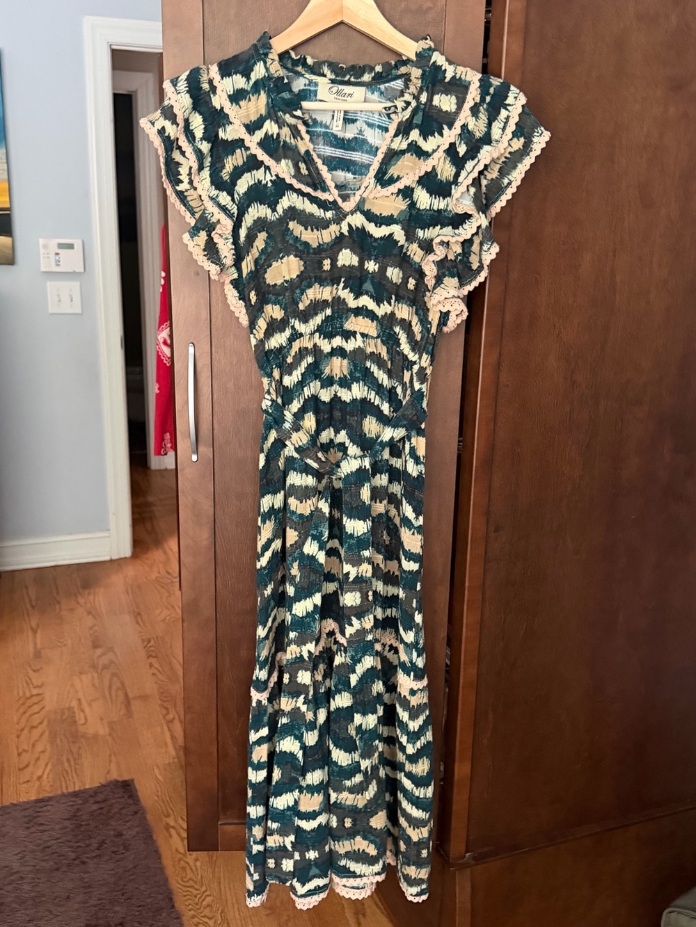 Ollari New York Patterned Dress with Ruffle Trim